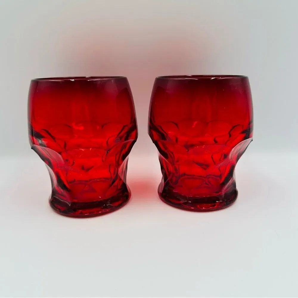 Vintage Glass Georgian Ruby Faceted Glass Tumblers Set of 2 Drinkware Holiday